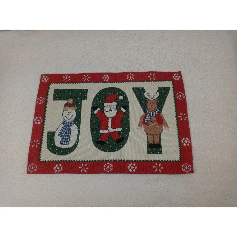 Holiday JOY Placemats Set of 4 Snowman‎ Santa Reindeer Christmas Decor